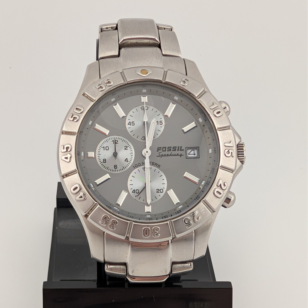 Fossil Speedway Chronograph Men's Watch Gray Dial Rotating Bezel 100M Date SS - Picture 1 of 11